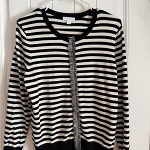 Charter Club Black and White Striped Cardigan